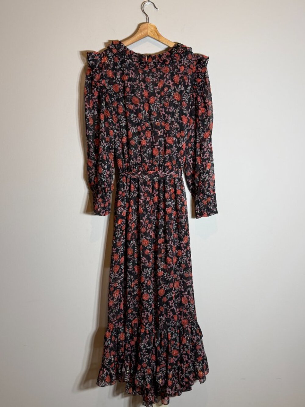 Misa Los Angeles Gabriela Wrap Maxi Dress Women's Medium Carnellian Blooms Black - Picture 7 of 16